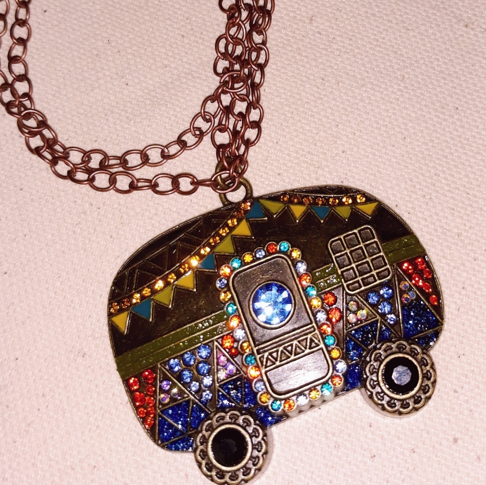 Awesome happy hippie camper necklace